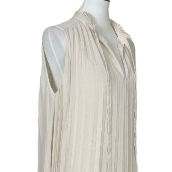 H&M Midi Dress Pleated Tie V-neck Cream Ivory Lined Chiffon Women’s Size Large - Picture 7 of 11